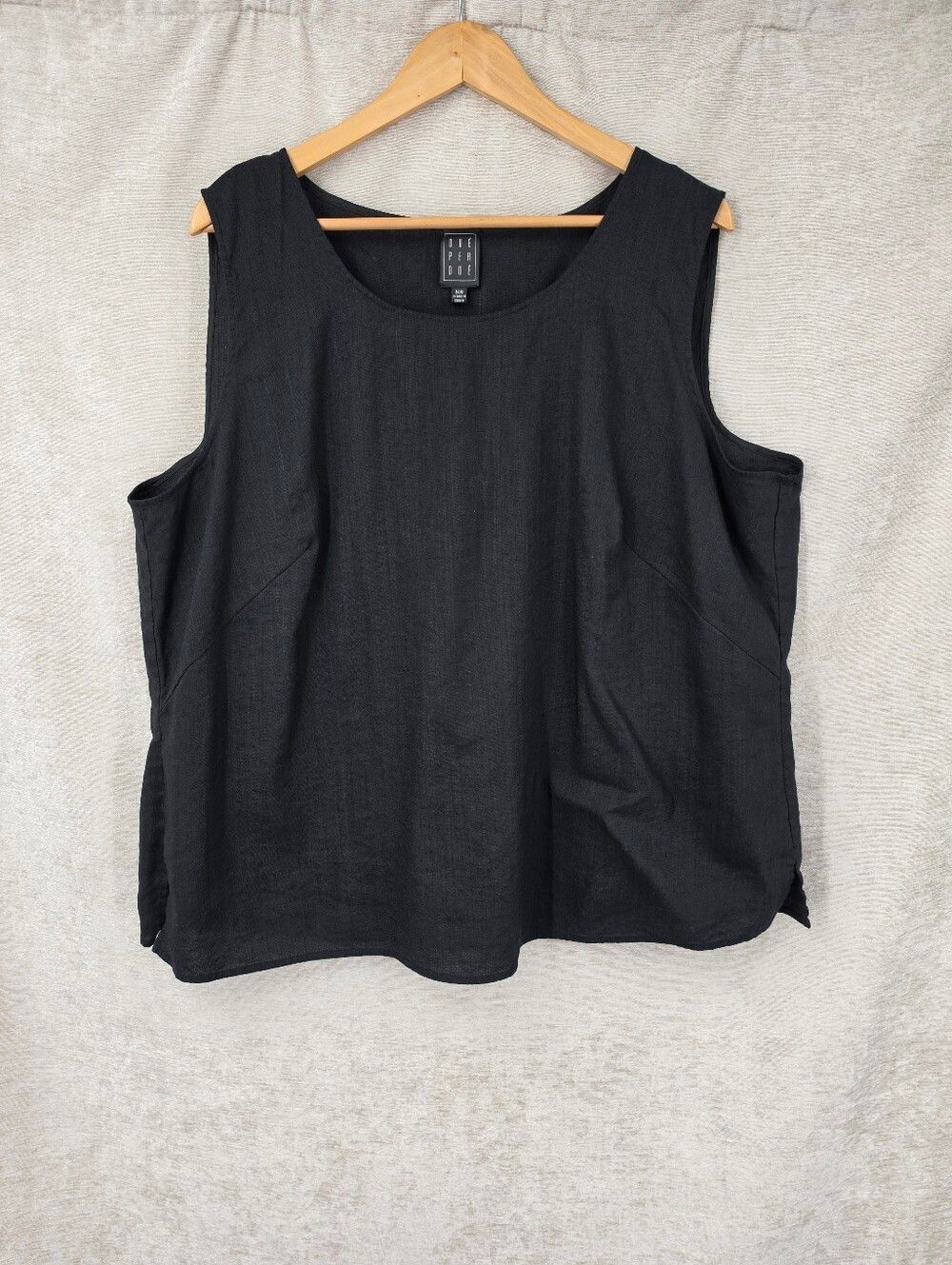 DUE Per Due Linen Blend Black Sleeveless Scoop Neck Tank Top Plus Size 24W